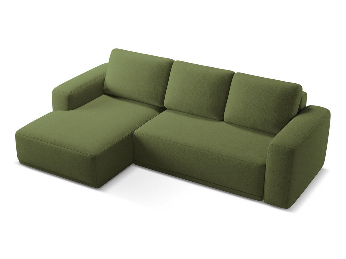 ECKSOFA mit Schlaffunktion Chenille Stoff Grün - Dunkelgrün/Schwarz, Kunststoff/Textil (160/258cm) - Makamii