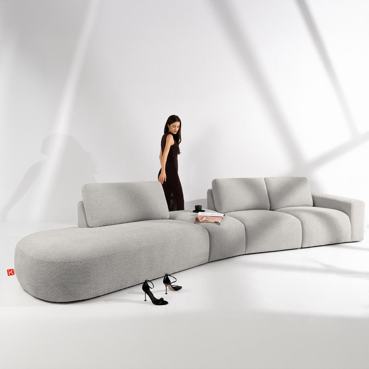 5-SITZER ECKSOFA ZUCCO Boucle links, Hellbraun - Hellbraun, Textil (430/84/105cm) - KONSIMO®