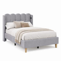 BETT mit USB und Typ-C 90x200 cm Leinen Grau inkl. Matratze - Grau, Holz (90/200cm) - Meubliv