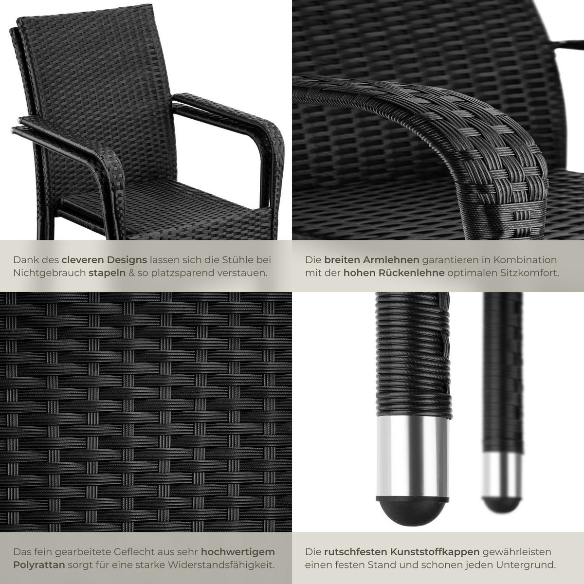 RATTANSTUHL 8er Set Girona,58 x 67 x 90 cm, Belastbarkeit 120 kg,schwarz - Schwarz, Kunststoff (58/90/67cm) - tectake