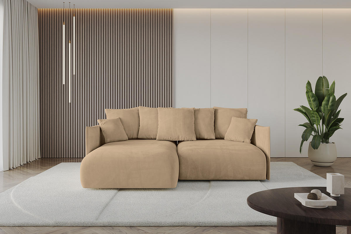 ECKSOFA Ottomane links ONESK-L 216x177x72 Beige Velours - Beige, Holzwerkstoff/Kunststoff (216/177cm) - ALTDECOR