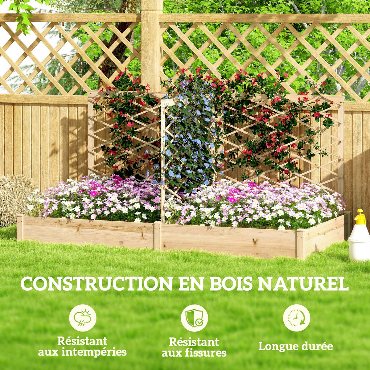 HOCHBEET DE-12205 mit 3 Rankgittern modular 222/114/109 cm Natur - Naturfarben, Holz (222/109/114cm) - ComfortXL