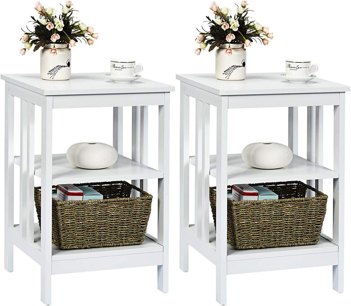 NACHTTISCH Weiß(2er-Set) - Weiß, Holz (40/61/40cm) - COSTWAY