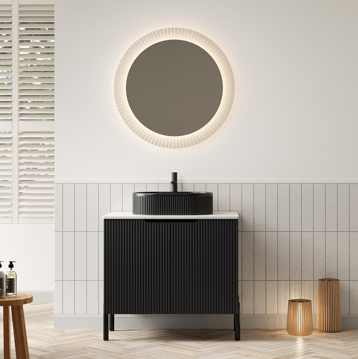 WASCHTISCHKOMBI mit Aufsatzbecken in Schwarz – Soft-Close und gesinterte Steinplatte - Schwarz, Holzwerkstoff (76/88/48cm) - BEAOK