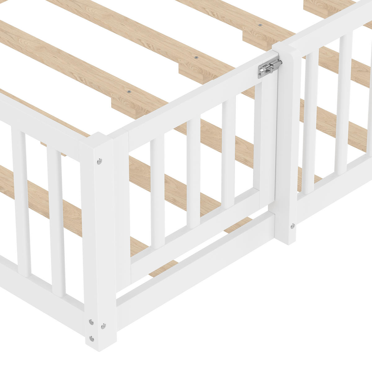 HAUSBETT 140/190 cm DE-03288, mit Geländer und Schloss, in Weiß - Weiß, Holz/Holzwerkstoff (140/190cm) - ComfortXL
