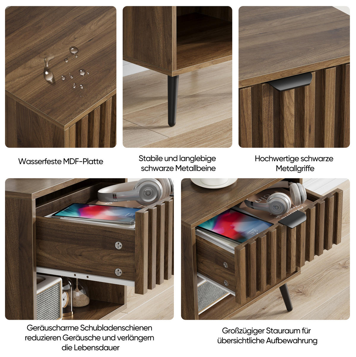 NACHTTISCH 45/40/53 cm in Walnuss mit Schublade und offenem Fach - Walnussfarben, Holzwerkstoff (45/53/40cm) - Flora Grace