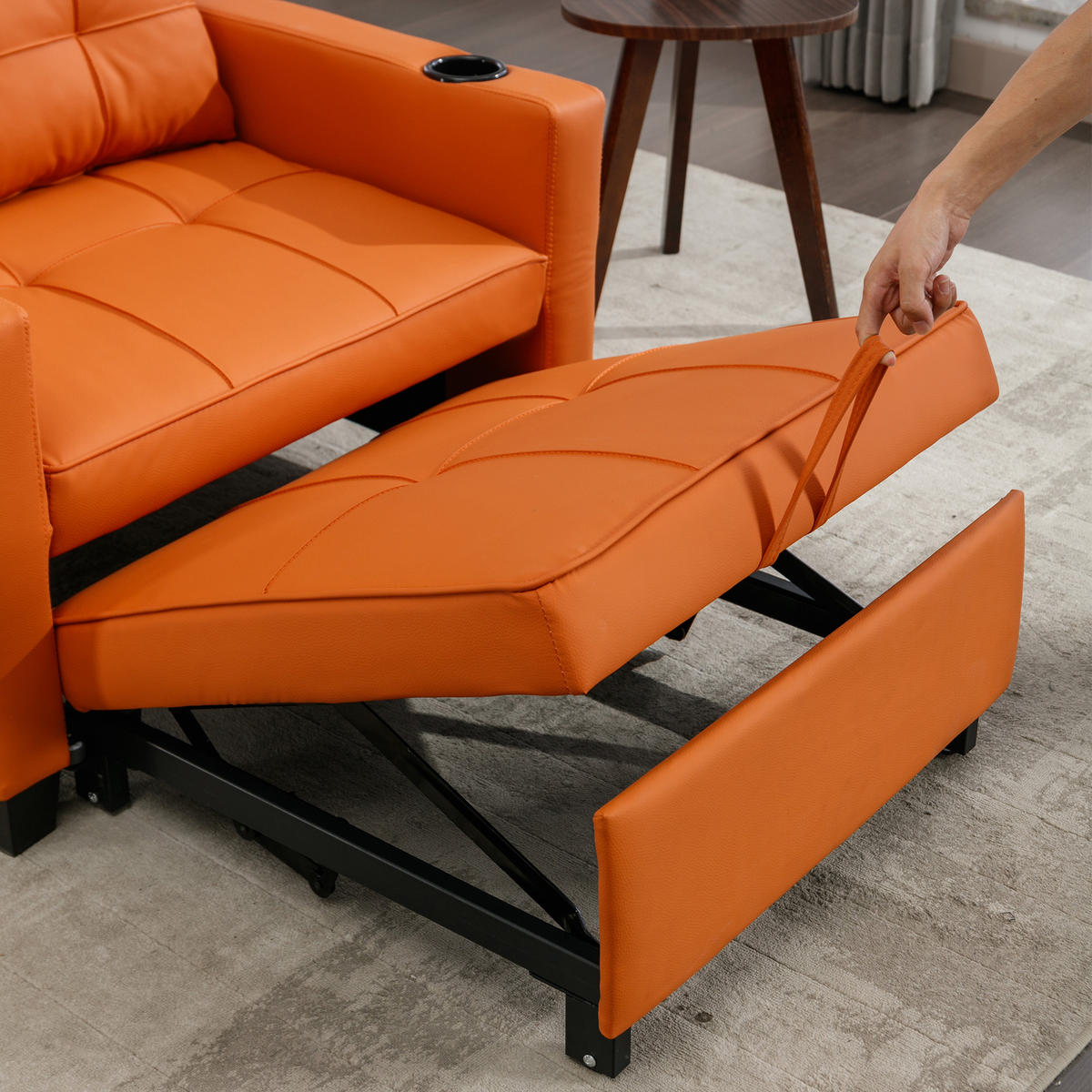 RELAXSESSEL 87/74/84 cm Orange mit Getränkehaltern und USB Anschluss - Orange, Textil (74/84/87cm) - Oxeza