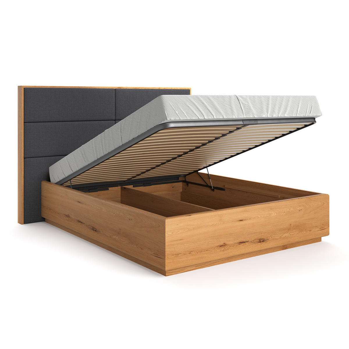 MASSIVHOLZBETT Dome aus Eiche mit Bettkasten 180x220 cm, Storm 77 (Blau) - Blau/Eichefarben, Holz (180/220cm) - Danzz