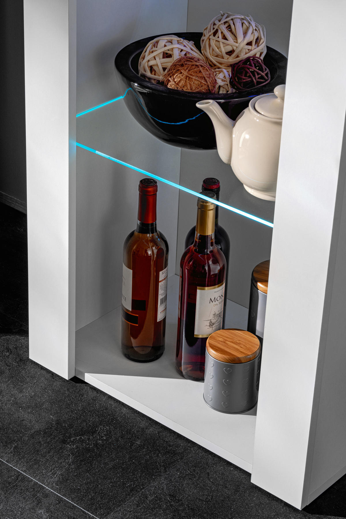 VITRINE TIVOLI, Weiß + Weiß, LED Blau - Weiß, Glas/Holzwerkstoff (55/159/35cm) - Komodee