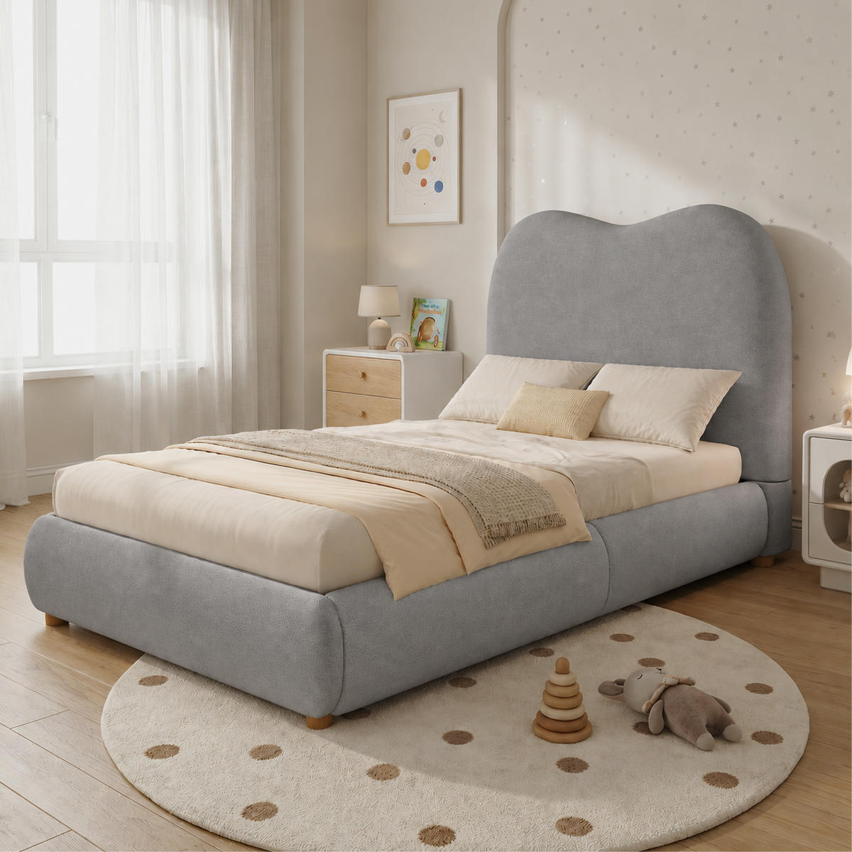 KINDER-POLSTERBETT 90x200 cm in Grau mit hydraulischem Stauraum - Grau, Textil (90/200cm) - IVMEU