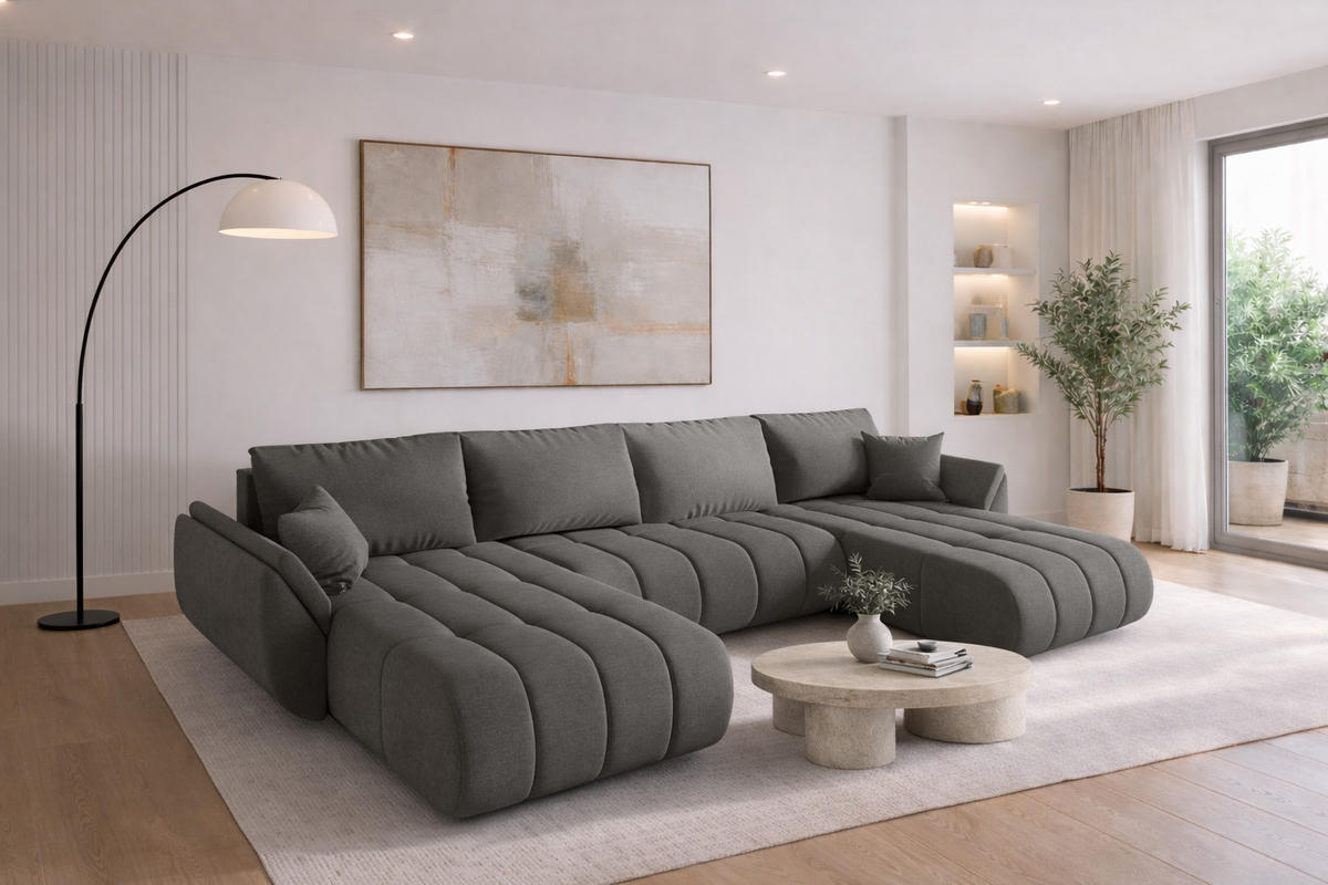 ECKSOFA mit schlaffunktion und bettkasten TOKYO U PREMIUM, stoff WIND, Braungrau - Braun, Holz (384/190cm) - Kaiser Möbel