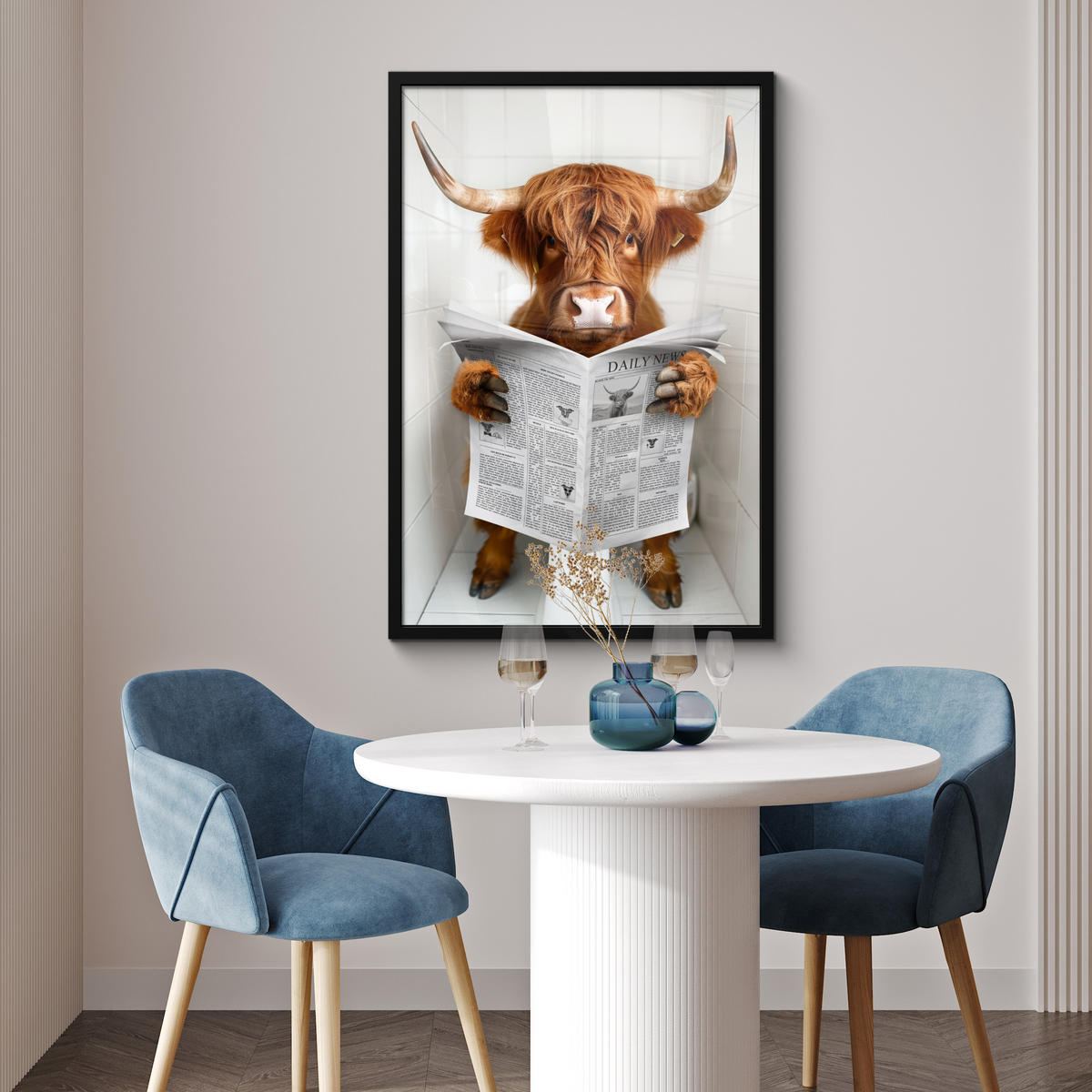 ZARÁMOVANÝ PLAGÁT Škótsky horal - Zviera - Noviny - Toaleta 60x90 cm - farba gaštana, papier (60/90cm) - MuchoWow