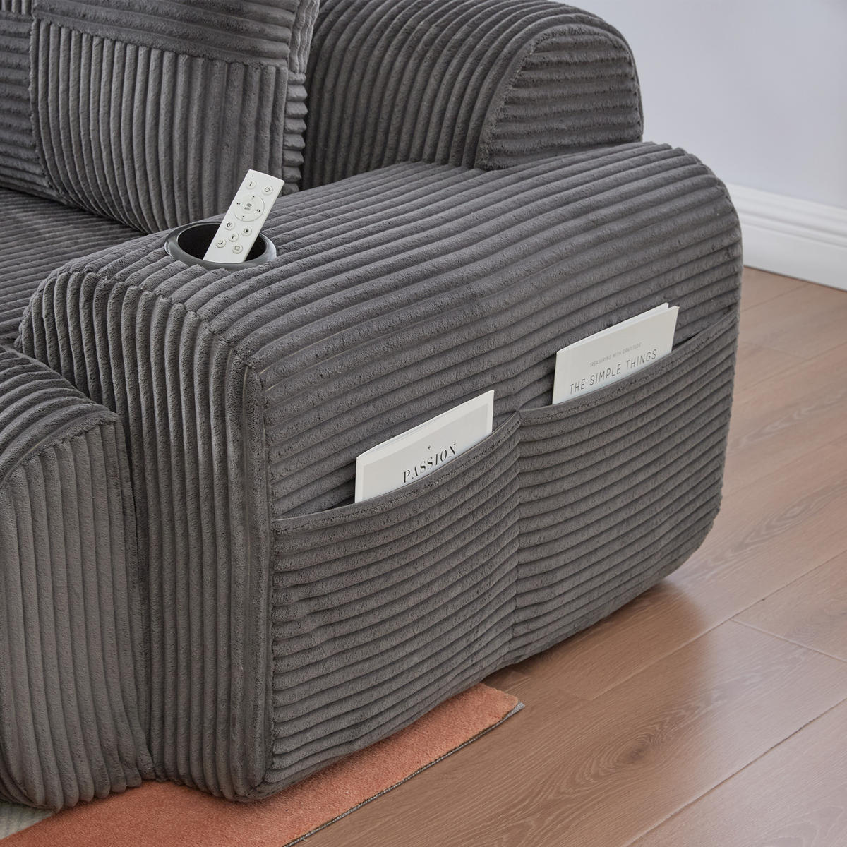 2-SITZER-SOFA aus Cordstoff 200x99x80 cm in Dunkelgrau mit Cupholder - Dunkelgrau, Textil (99/80/200cm) - Modfu