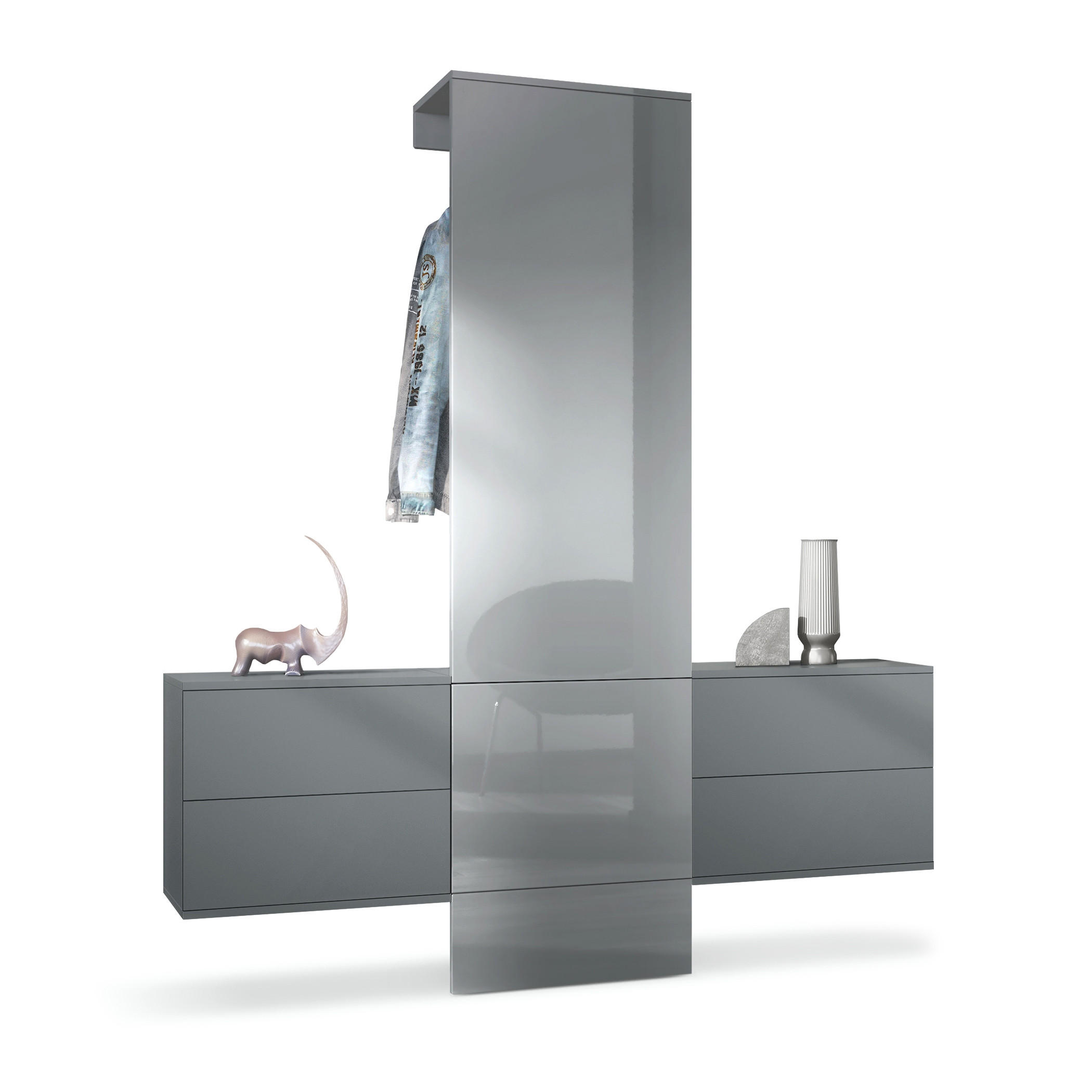 GARDEROBE Carlton Paneel in Grau Hochglanz - Grau, Holzwerkstoff (157/193/35cm) - Vladon