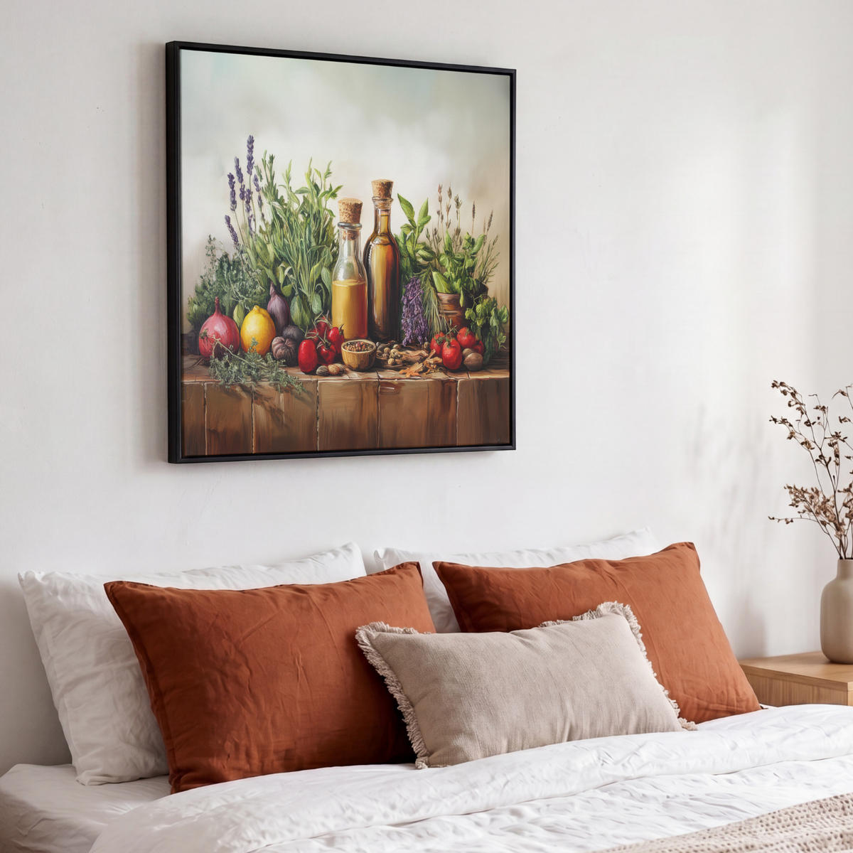 LEINWAND Bilder mit Rahmen - Stilleben - Kräuter - Gewürze - Früchte - Farbenfroh - 50x50 - Grün, Textil (50/50cm) - MuchoWow
