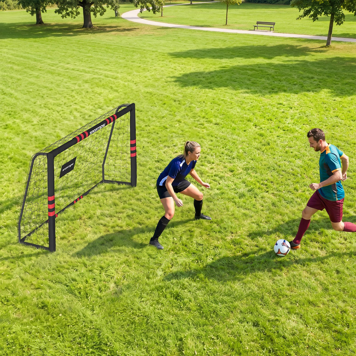 FUSSBALLTOR Metall PE Schwarz Rot - Schwarz, Metall (60/180cm) - SPORTNOW