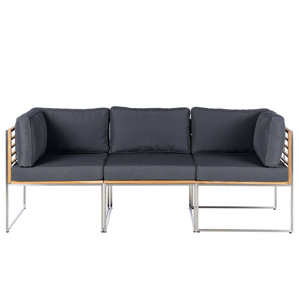 TEAKHOLZ GARTENBANK - 3-teilig - Webstoff / Teak massiv - Grau / Braun - Hellgrau, Holz/Textil (1/1/1cm) - home24