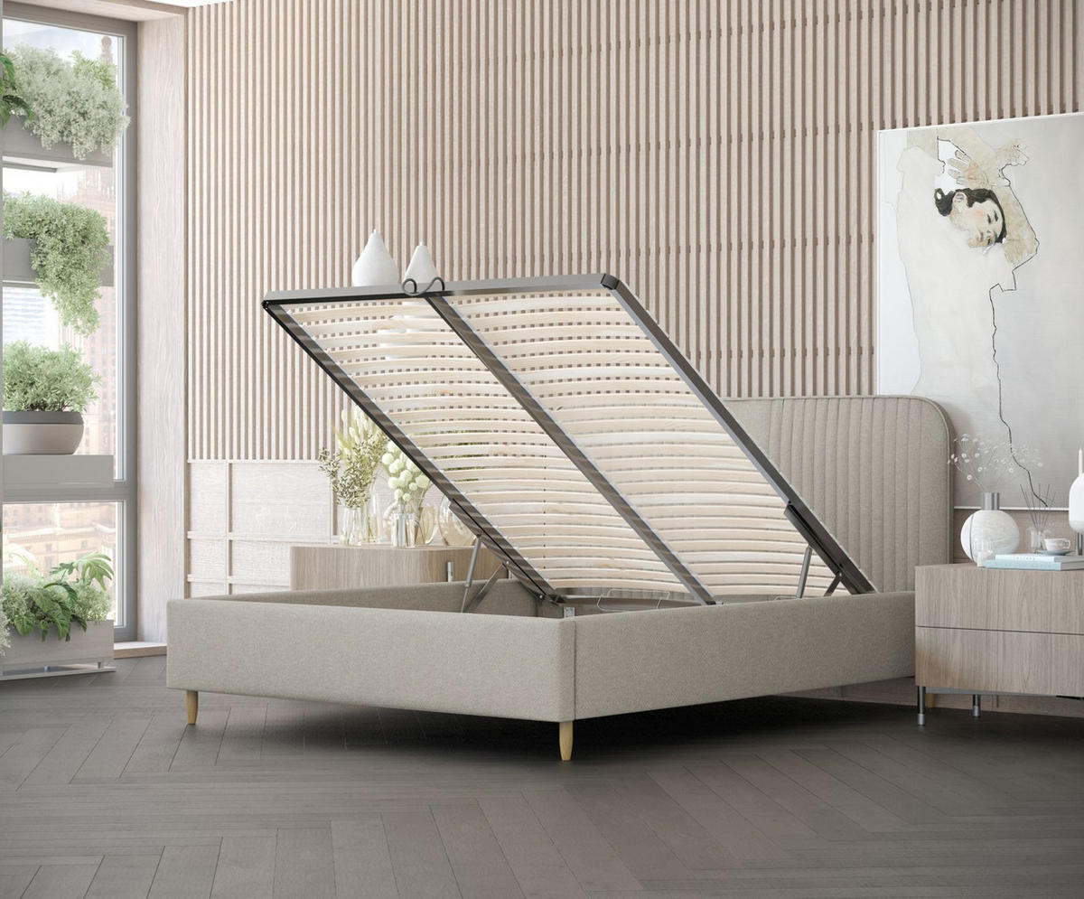 POLSTERBETT Livy Beige Grau 140/200 cm im Chenille-Stoff - Beige/Naturfarben, Holz/Holzwerkstoff (140/200cm) - Maison de Reve