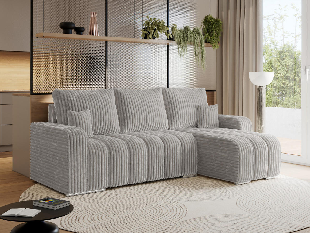 ECKSOFA KIRASSO L Hellgrau Cord - Hellgrau/Grau, Textil (245/147cm) - MKS