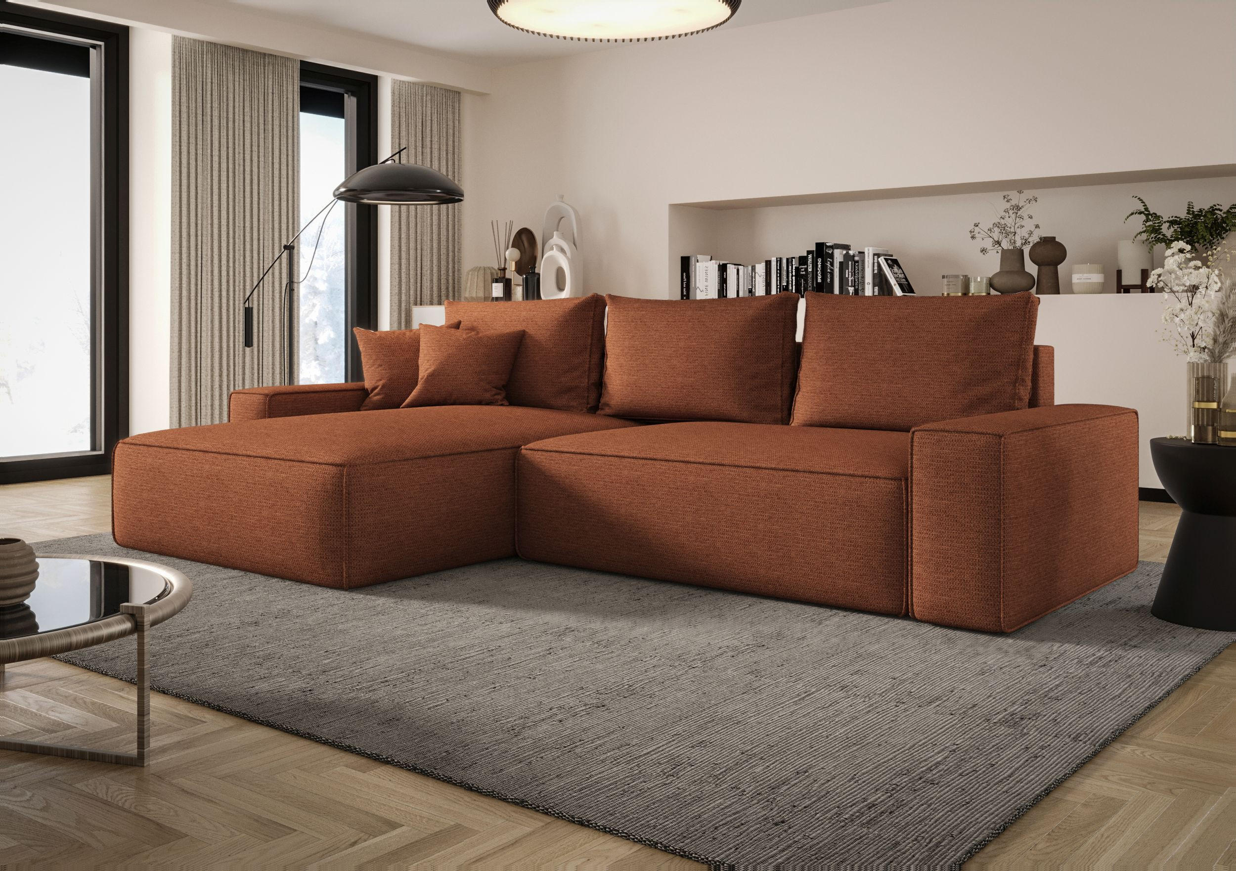 ECKSOFA MONA mit Schlaffunktion ARAGON 56 Links - Orange, Textil (280/185cm) - Bedante
