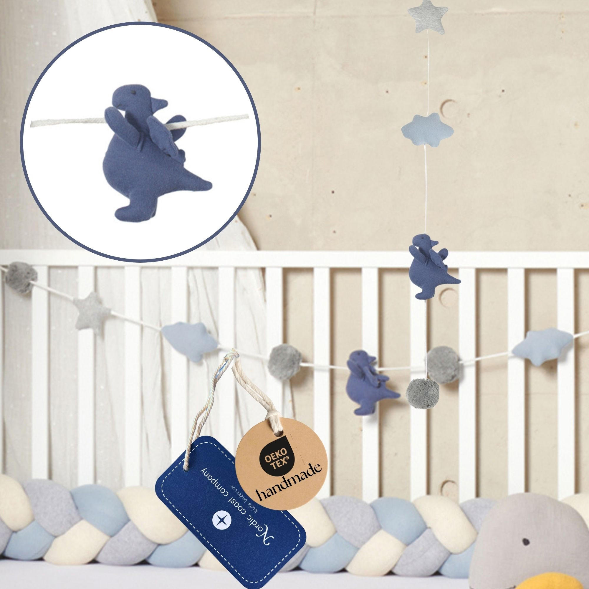 WANDGIRLANDE Wimpelkette Kinderzimmer Wanddeko Mobile Drache Large - Hellblau, Textil (150/2/10cm) - nordic coast company