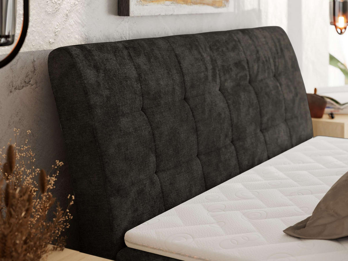 BOXBETT DAGOS 160/200 - Dunkelgrau Schenille glatt - H3 - Topper T25 - Dunkelgrau, Textil (160/200cm) - MKS