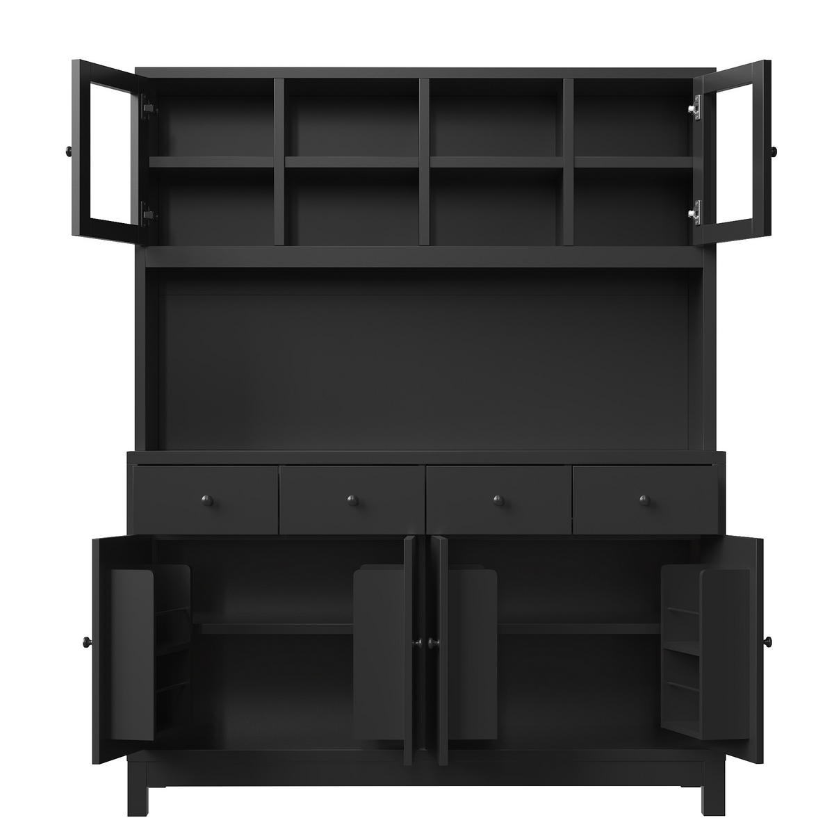 BUFFET DE-38471 140/38/180 cm mit LED-Beleuchtung und 4 Schubladen Schwarz - Schwarz, Holzwerkstoff (140/180/38.5cm) - ComfortXL