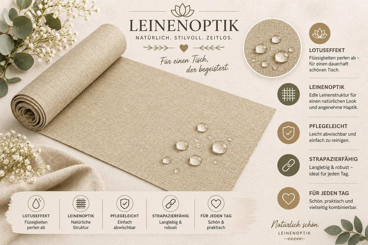 TISCHLÄUFER 40/100 cm Ecru Leinenoptik - Ecru, Textil (40/100cm) - TiborTex