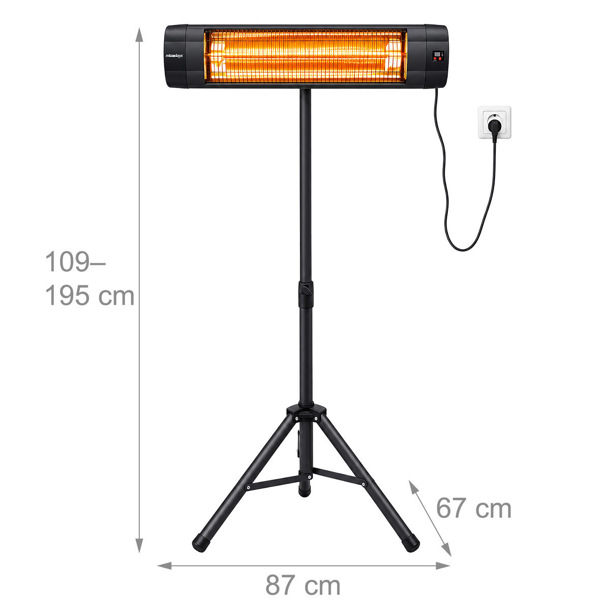 INFRAZÁŘIČ Černý 2500 W - černá, kov/plast (87/195/67cm) - Relaxdays