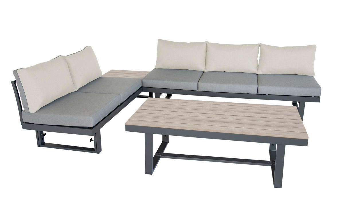 GARTENLOUNGE-SET Largo Grau Aluminium höhenverstellbarer Tisch für 6 Personen - Grau, Kunststoff - bellavista - Home & Garden