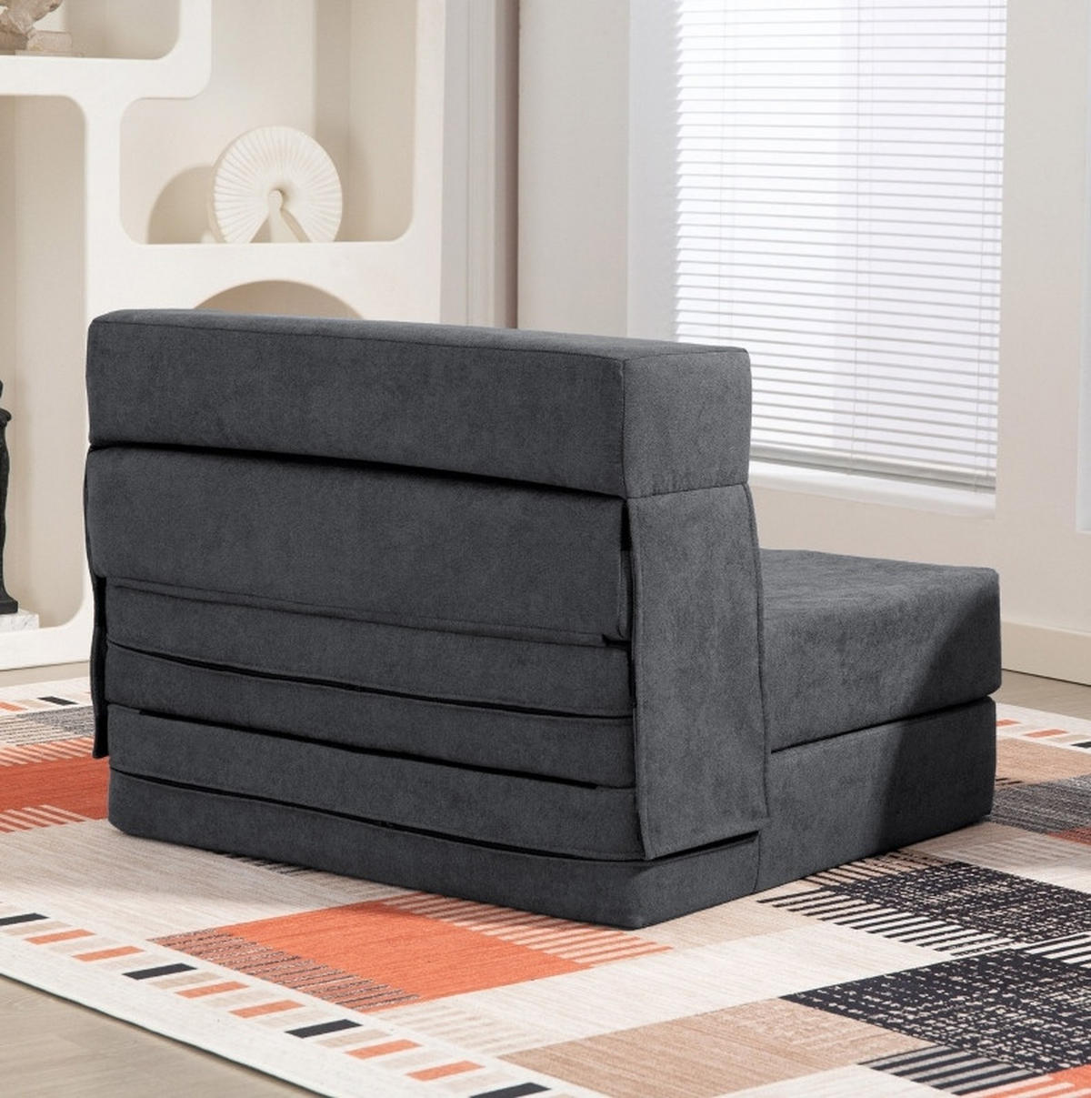 SCHLAFSESSEL 3-in-1 klappbar als Bodensofa, Chaiselongue, Bett 80/80/64 cm Dunkelgrau - Dunkelgrau, Textil (80/64/80cm) - Redom