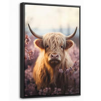 LEINWAND Bilder mit Rahmen - Schottischer Hochländer - Frühling - Hochland - 40x60 - Hellrosa, Textil (40/60cm) - MuchoWow
