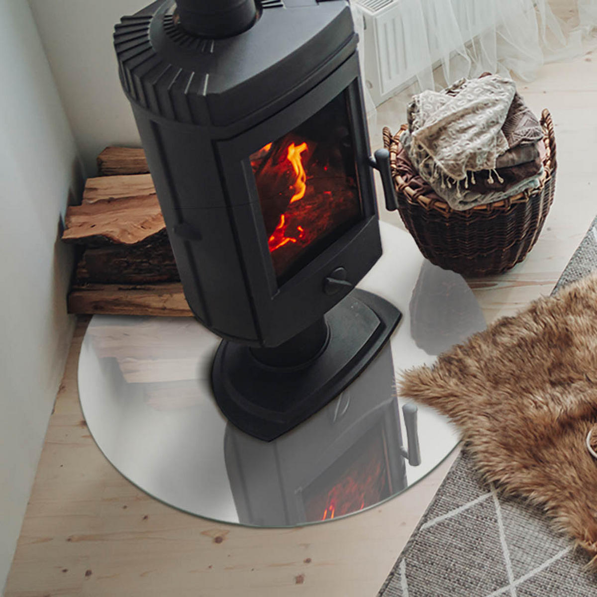 GLASPLATTE für Kamin Ø 70 cm - Grau, Glas (70/70/0.4cm) - TULUP