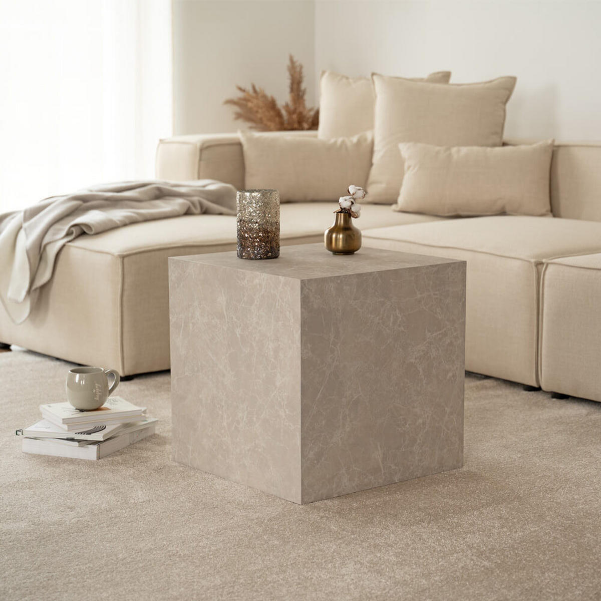 COUCHTISCH Marmor AMIRI M - 50 x 50 cm Beige - Beige, Holzwerkstoff/Textil (50/50/50cm) - Home Deluxe