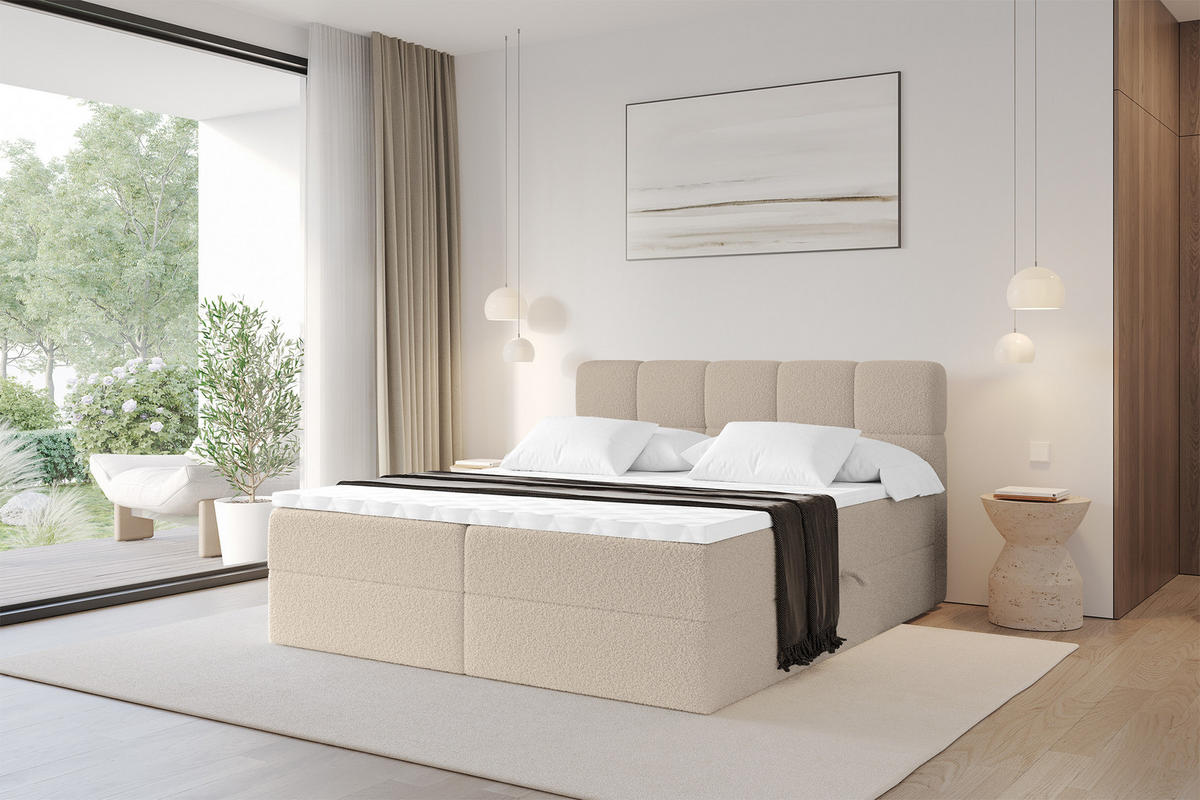 BOXBETT mit Matratze H3 - FAMA - 120x200 cm Dunkelbeige Quelle - Creme, Holzwerkstoff (120/200cm) - ALTDECOR