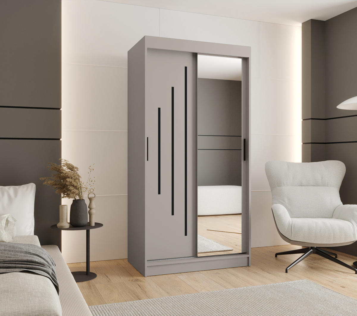 ŠATNÍ skříň s posuvnými dveřmi 200/100/62 2dveřová - černá/kašmírová, dřevo/plast (100/200/62cm)