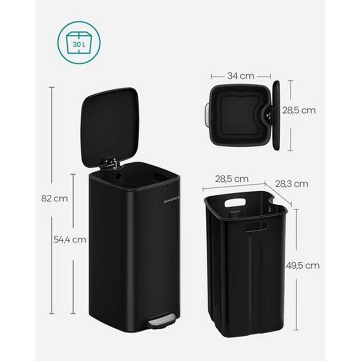 MÜLLEIMER 30 L Küche Tretmülleimer Stahl modern - Schwarz, Kunststoff (34/54.4/28.5cm) - Kaket