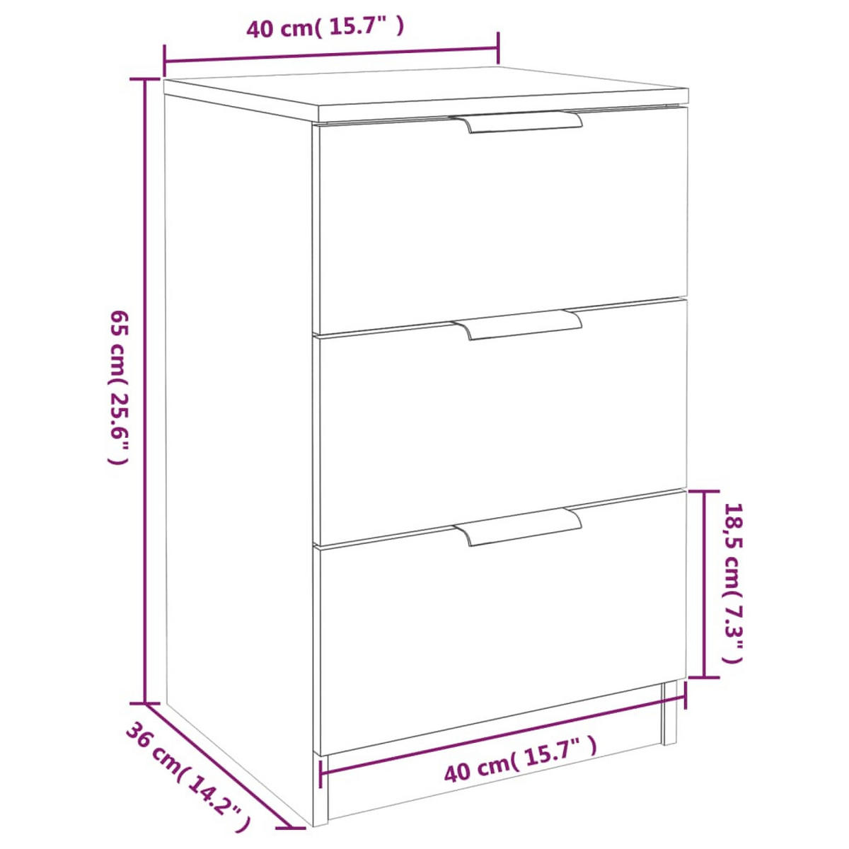 NACHTTISCH 2-teilig mit 3 Schubladen 40/36/65 cm in Sonoma-Eiche Dekor - Schwarz/Sonoma Eiche, Holz (40/65/36cm) - vidaXL