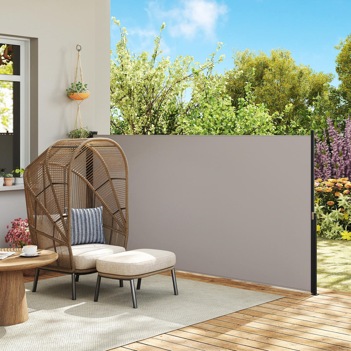 SEITENMARKISE, Hellgrau, 300L x 100H cm/300L x 140H cm, Polyesterstoff, Metall - Hellgrau, Kunststoff (3.5/140cm) - Outsunny