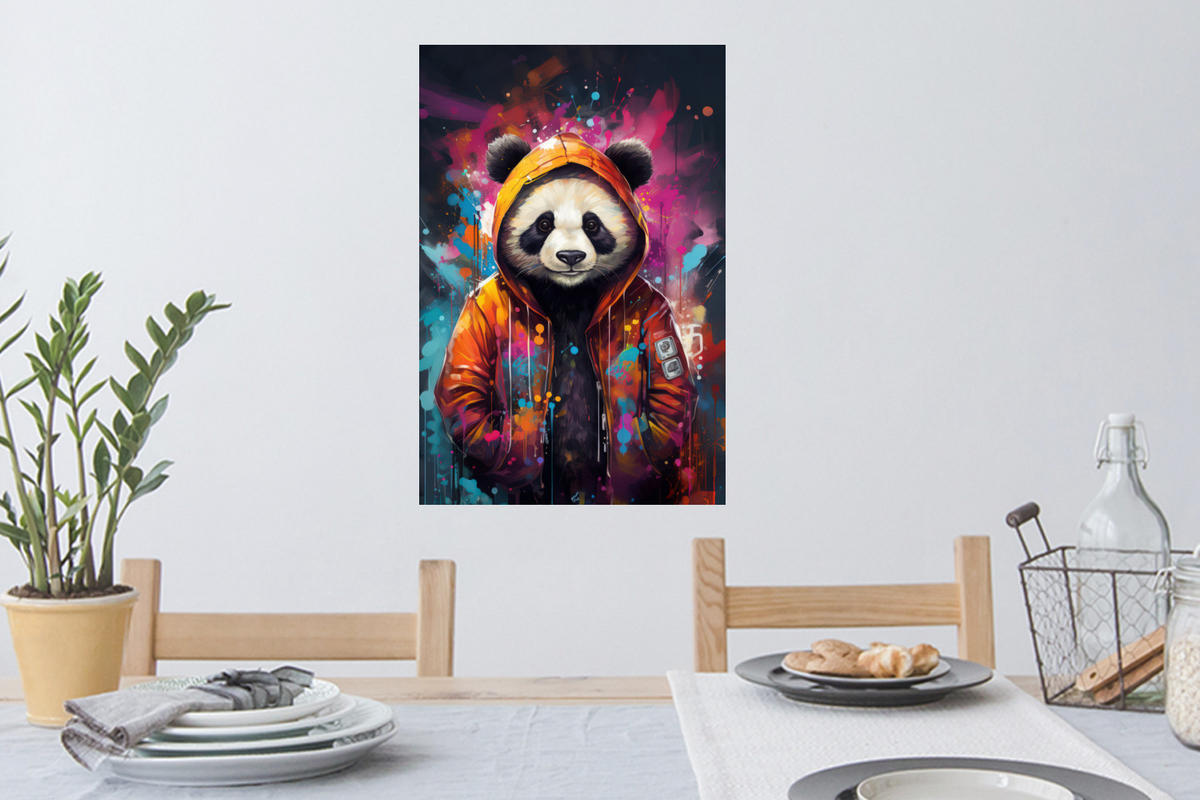 WANDTATTOO Panda - Jacke - Graffiti - Orange 40x60 cm - Orange, Kunststoff (40/60/0.1cm) - MuchoWow