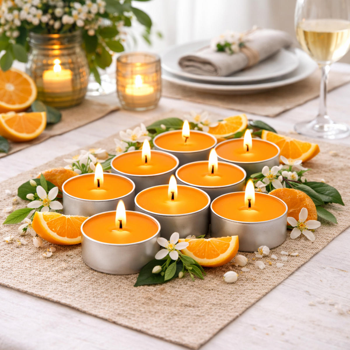 TEELICHT mit Duft - Sonnenschein - 18er Pack - Orange, Naturmaterialien (4/1.5/4cm) - HS Candle