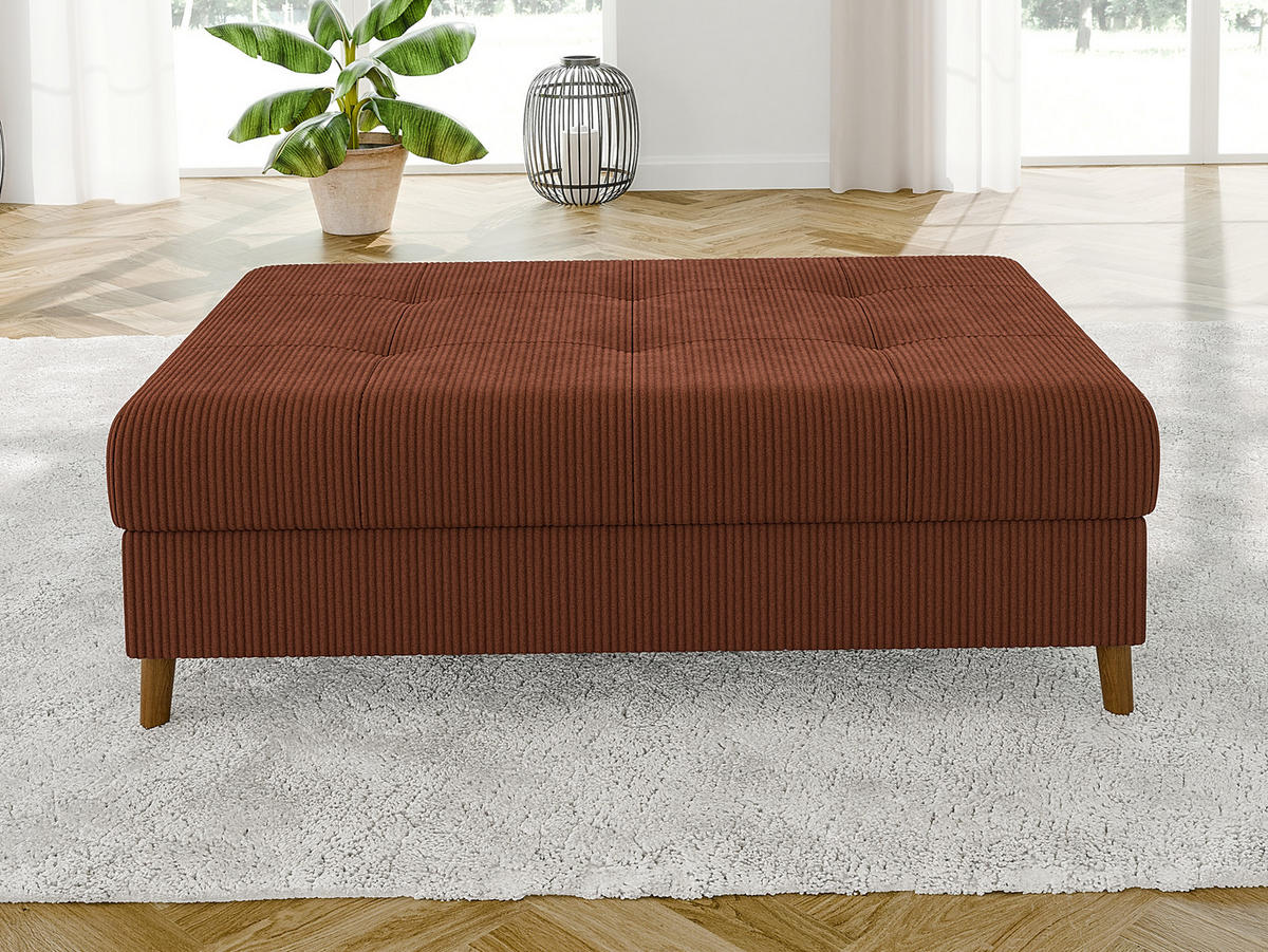 WOHNLANDSCHAFT inkl. Hocker Alma Terrakotta Cord - Terra cotta/Braun, Holz/Textil (310/81/161cm) - S-Style Möbel