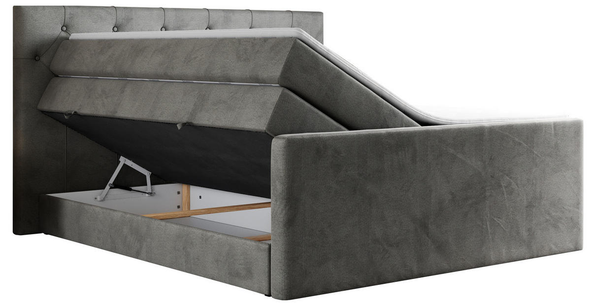 BOXSPRINGBETT KING VELEN 140/200 Dunkelgrau Velvet - H3 - Dunkelgrau, Holz/Textil (140/200cm) - MKS