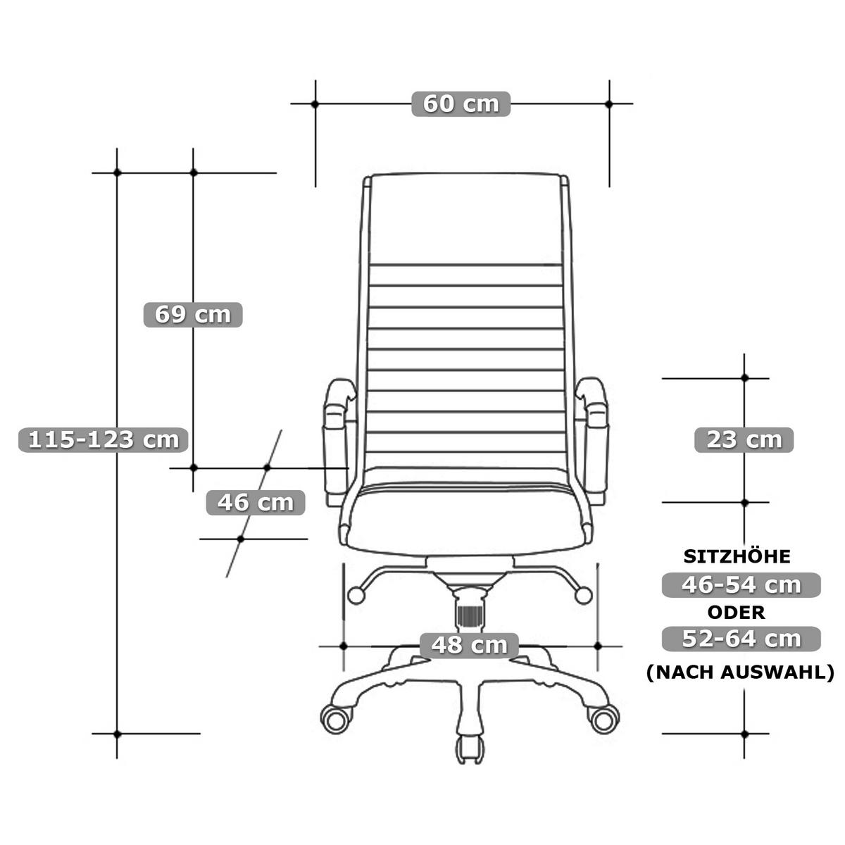 BÜROSTUHL Montreal Echtleder Blau – ergonomisch, 150 kg belastbar, Sitzhöhe 52-64cm - Blau, Leder/Metall (60/121/60cm) - Versee