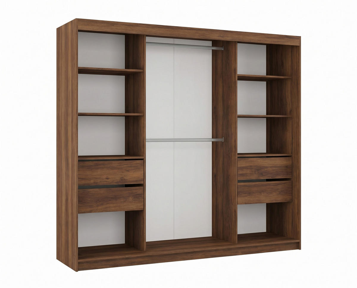 SCHWEBETÜRENSCHRANK Neli 240 cm mit Lamellen und Spiegel 3-türig, Nuss Warmia, Lamelle artisan - Dunkelbraun/Eiche Artisan, Kunststoff (240/216/61cm) - Margaret Hadas24
