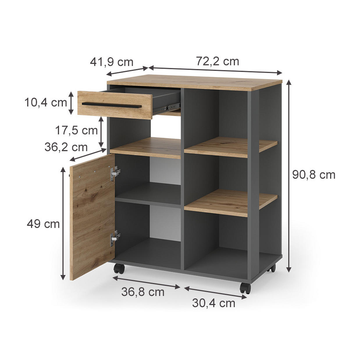 KUCHYŇSKÝ BUFET Pure, Řemeslný dub/Antracit, 72.2 x 90.8 cm - antracitová/dub artisan, kompozitní dřevo (72.2/90.8/41.9cm) - Vicco