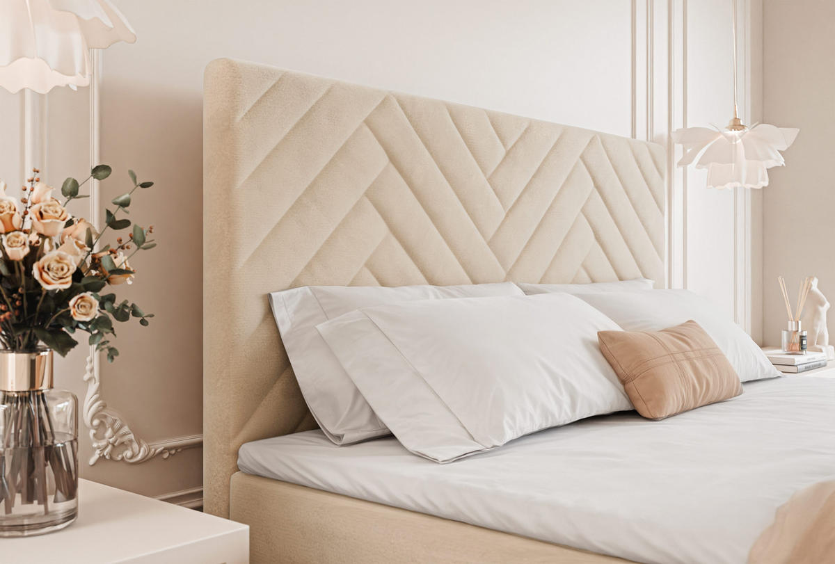 BOXBETT NEREA 160/200 cm mit Matratze und Topper, Hellbeige - Sandfarben, Textil (160/200cm) - Idohome