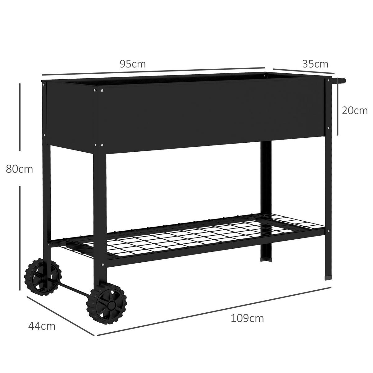 HOCHBEET DE-16033 mit Etagere und Rollen Schwarz - Schwarz, Metall (109/80/44cm) - ComfortXL