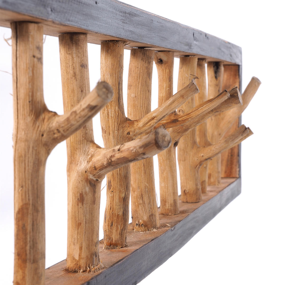 WANDGARDEROBE TREIBHOLZ UNIKAT 80 Recyclingholz massiv, 8 Haken 04 schwarz-natur - Graubraun, Holz (80/22/12cm) - DESIGN DELIGHTS