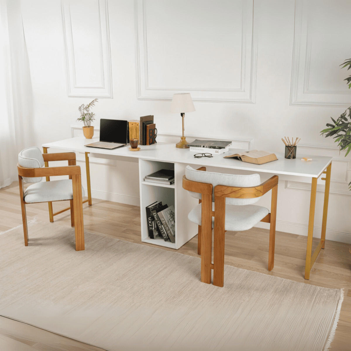 DOPPELSCHREIBTISCH - twin 240/60/74 cm - Weiß, Holzwerkstoff (240/60/74cm) - Calicosy